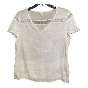 White Lace Trim Women Top L